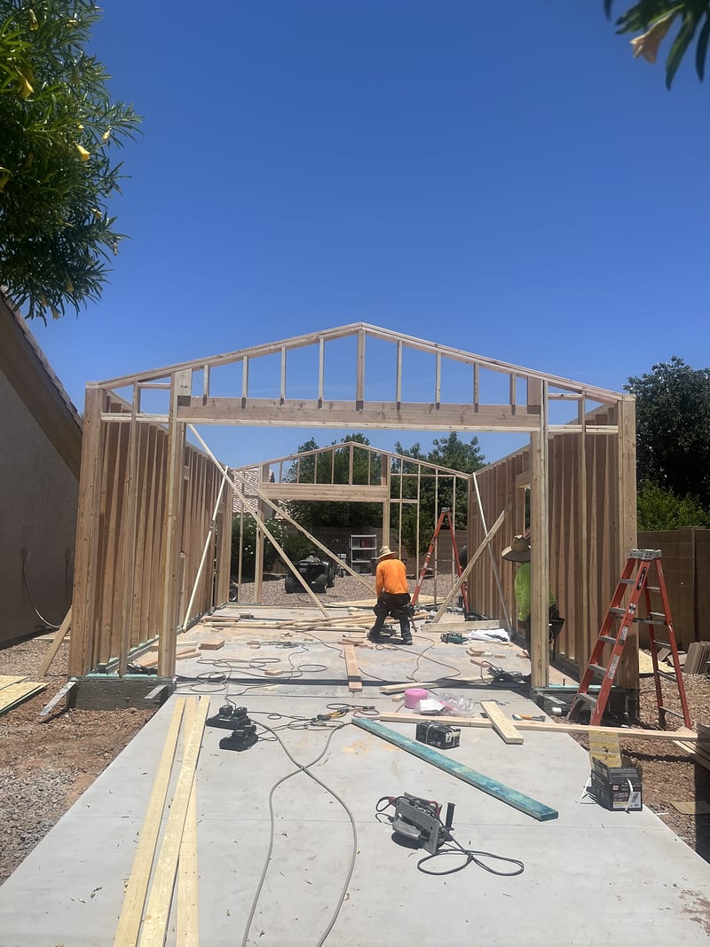 Gable trusses set against the sky