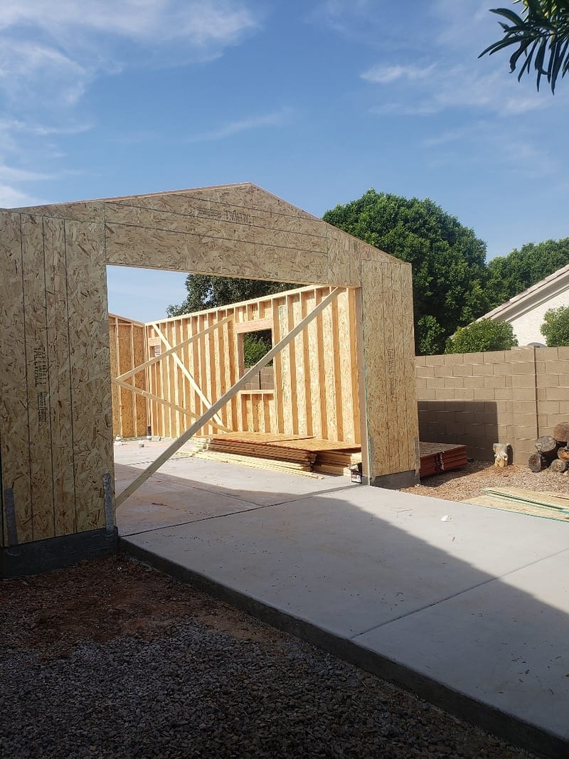 Walls framed on the new slab